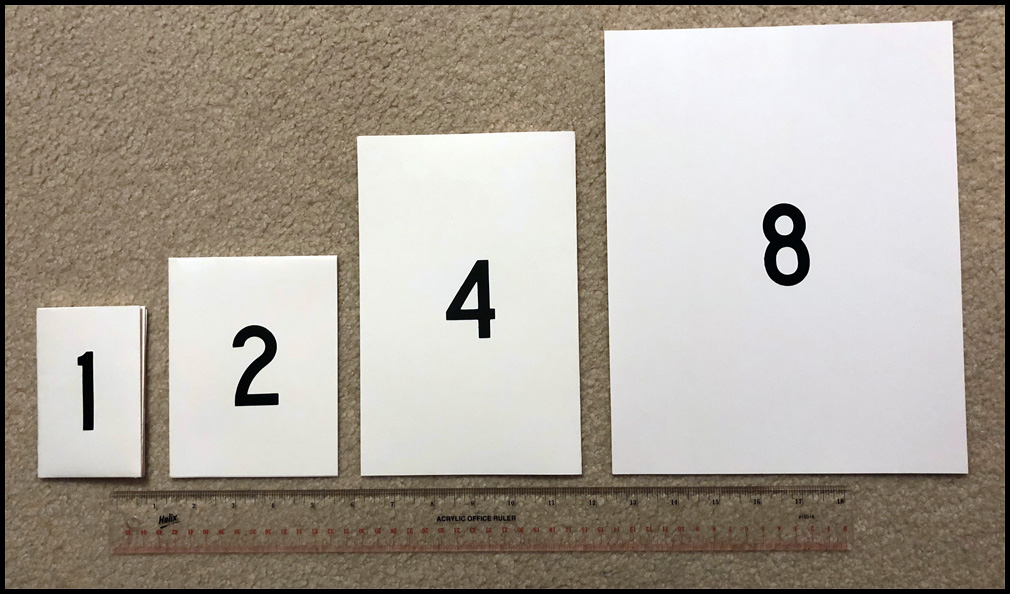 Cardstock sizes for the terminal velocity experiment 