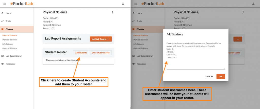 Creating student accounts