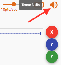 Click the "Toggle Audio" icon in the upper left corner to listen to PocketLab graphs with audio feedback.