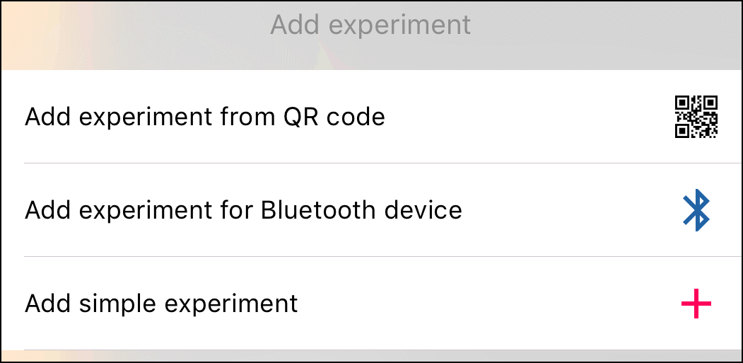 Add Experiment pop-up