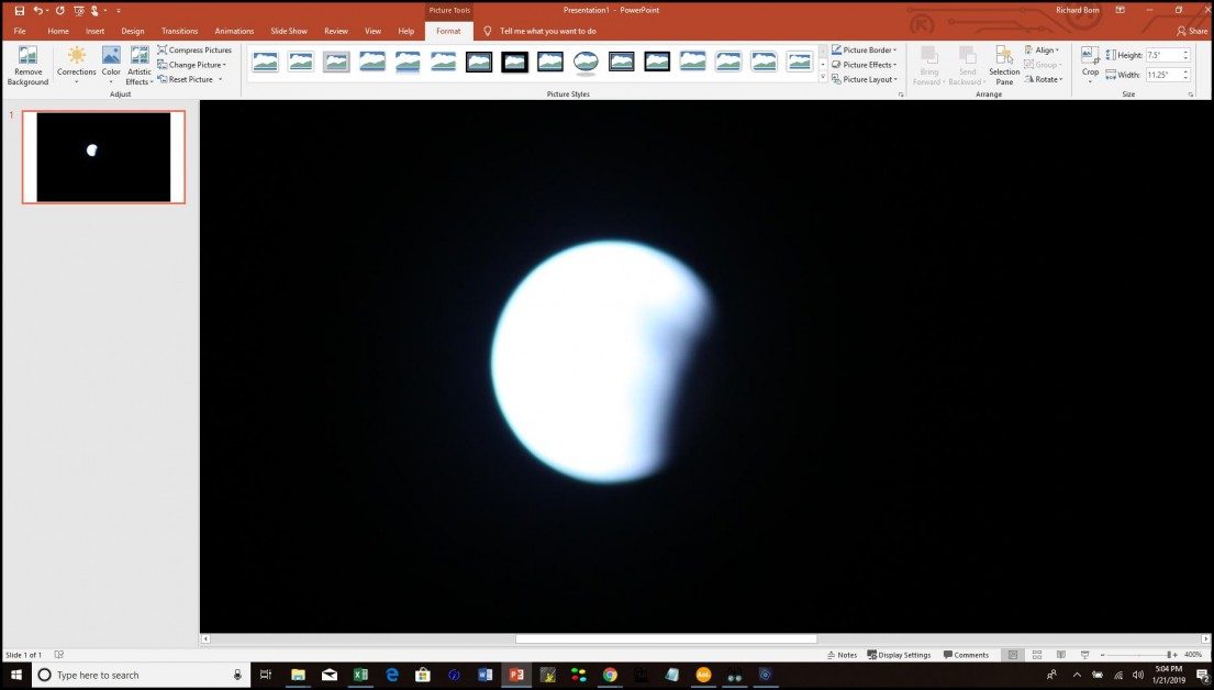 Lunar image displayed in PowerPoint