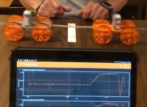 Two Voyagers on carts sending data to phyphox
